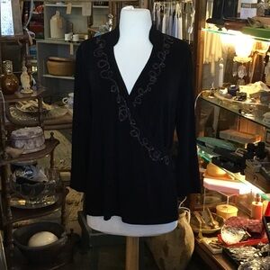 0243 Chico's Black Blouse with Embellished Design; NWT size 2